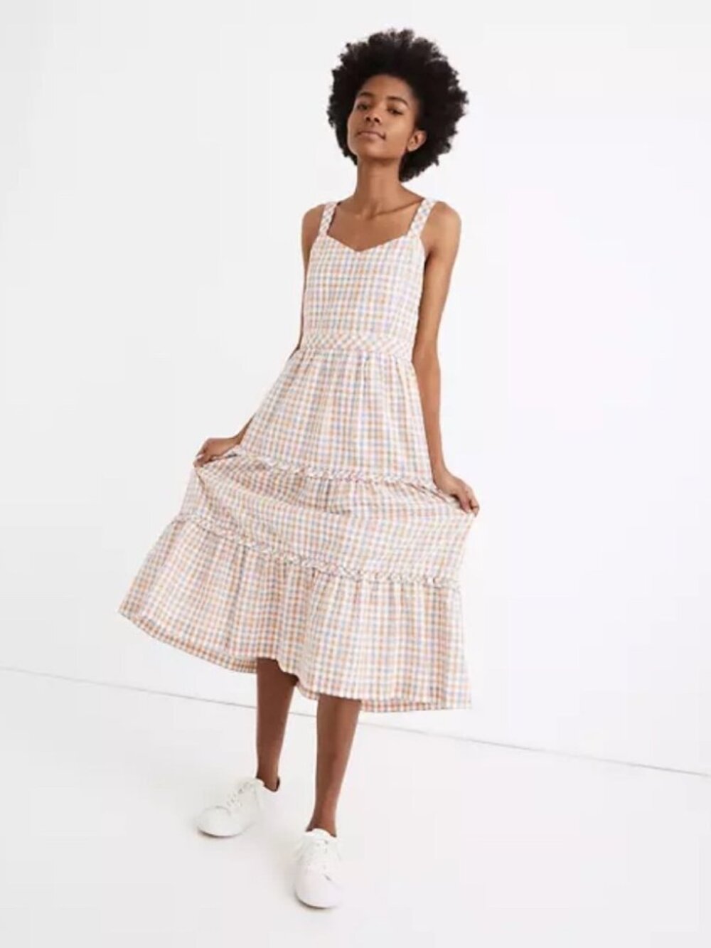 Madewell Gingham Ruffle-Tiered Midi Dress